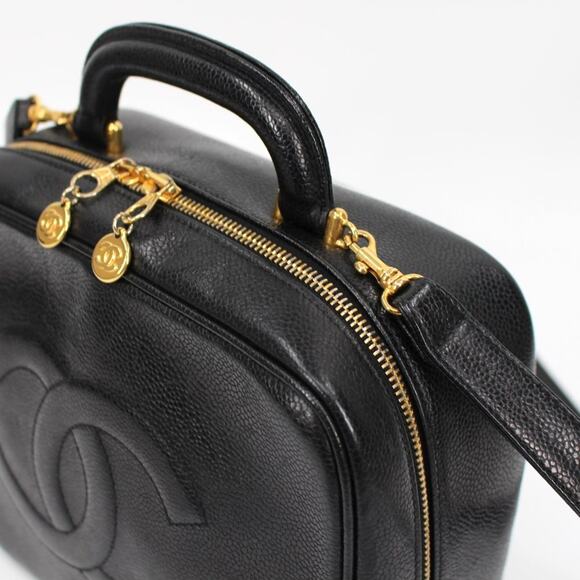Chanel CC Black Caviar Leather Vanity Crossbody Two-Way Zip Gold Zipper Handbag - Picture 3 of 12